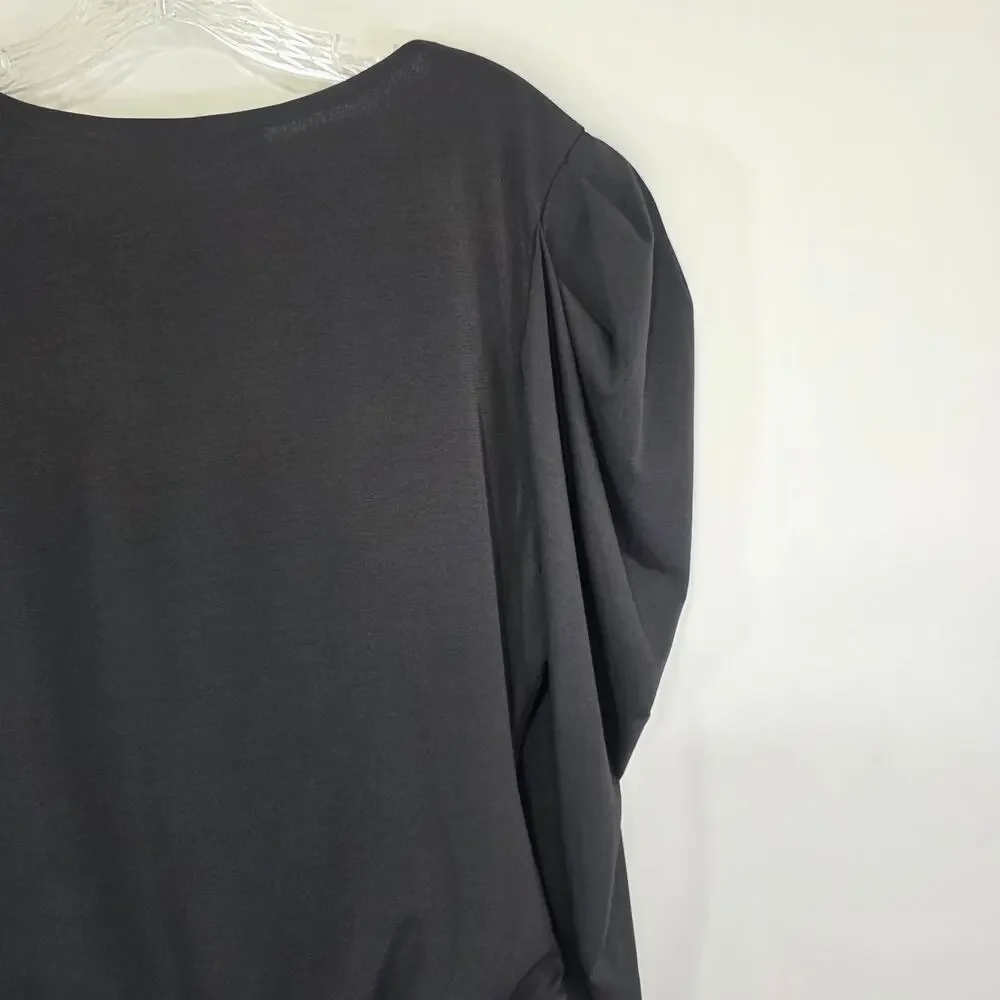 ASTR The Label Womens Black V Neck Puff Sleeve Bodysuit Size XL